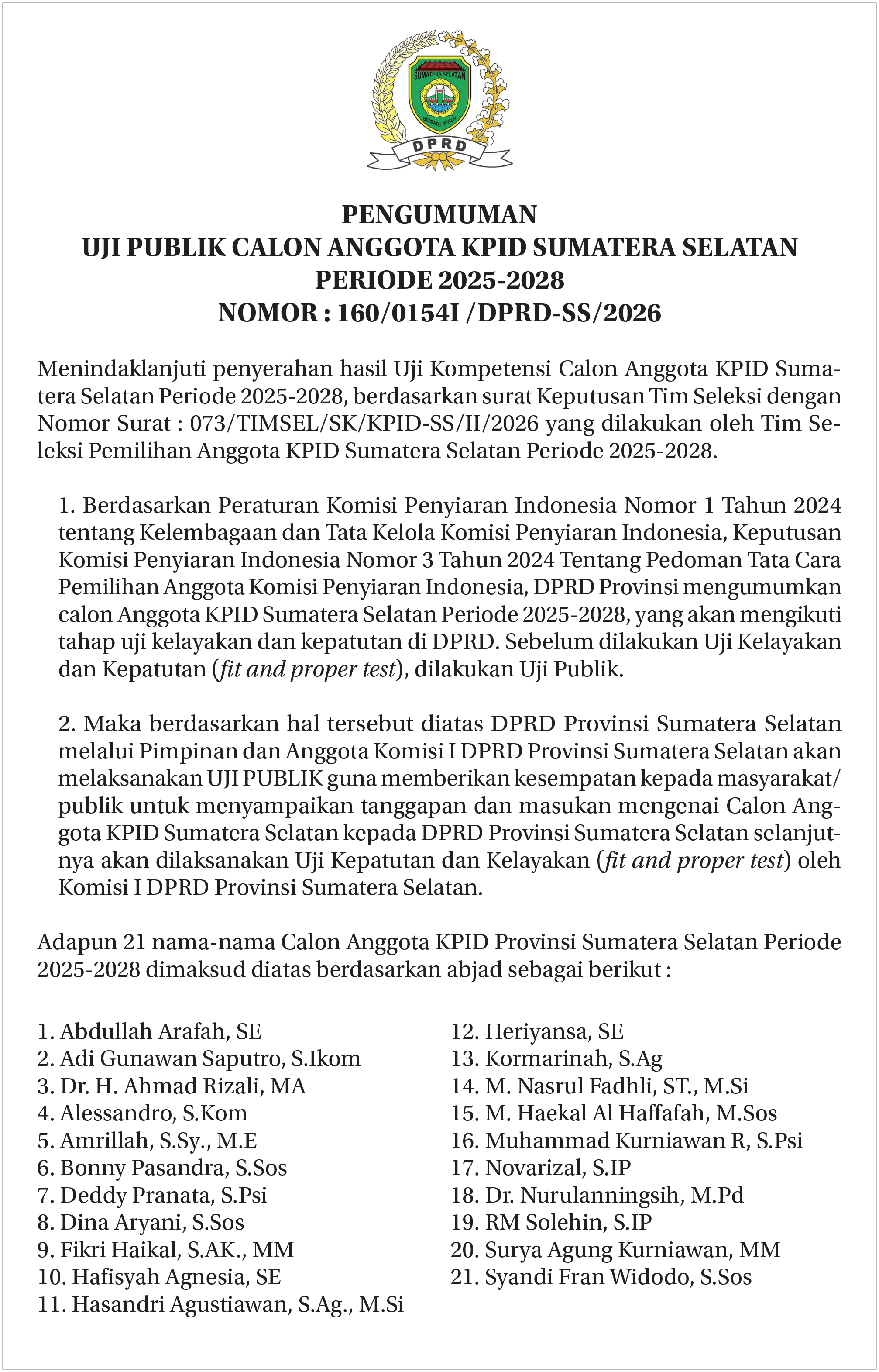 iklan dprd sumsel