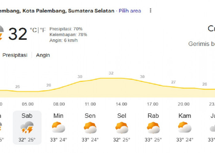 Info BMKG: Prakiraan Cuaca Hari Ini 20 Juni 2026 Kota Palembang Sabtu Gerimis Berpetir