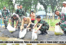 Giliran Angkasa Pura II Tabur 5000 Ekor Bibit Ikan di Kolam Ketahanan Pangan Lanud SMH, ini Penampakannya!