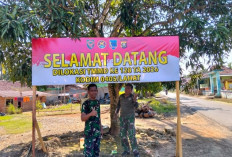 Papan Selamat Datang di Lokasi TMMD 128 Lubuk Tampang Lahat Berdiri Kokoh, Ini Buktinya 