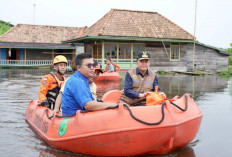 Tinjau Lokasi Banjir di Muba, Agus Fatoni Antar Langsung Bantuan ke Rumah Warga Gunakan Perahu Karet