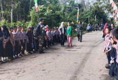 Semangat 45, Siswa SDN 19 Kikim Timur Sambut TMMD 128 Kodim 0405 Lahat, Tanamkan Nasionalisme Sejak Dini