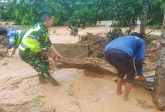 Pasca Banjir, Babinsa Koramil 405-08/Jarai Wilayah Kodam II/Swj Berjibaku Bersihkan Sampah di Pemukiman Warga
