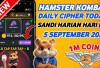 Sandi Harian dan Daily Combo Hamster Kombat, Kamis 5 September 2024, Klaim Jutaan Koin Gratis!